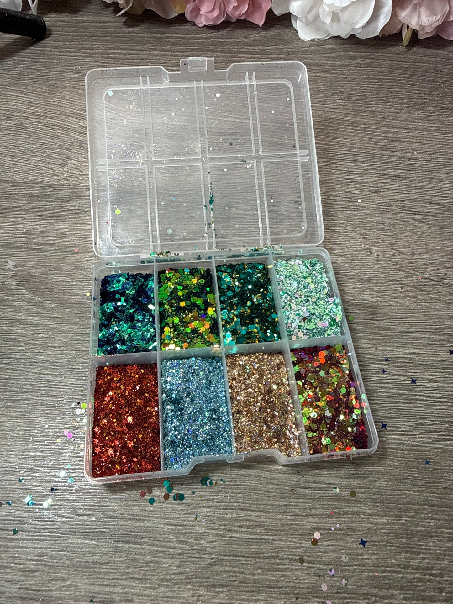 Glitter-Palette – 8 große Fächer – Chunky & Feinglitter – selbst zusammengestellt