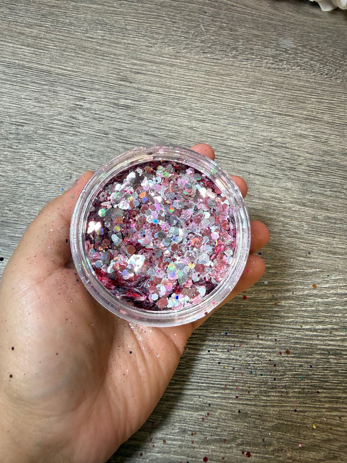 Handgemixter Glitzer-Mix Rosa Silber Pink Holo – Unikat