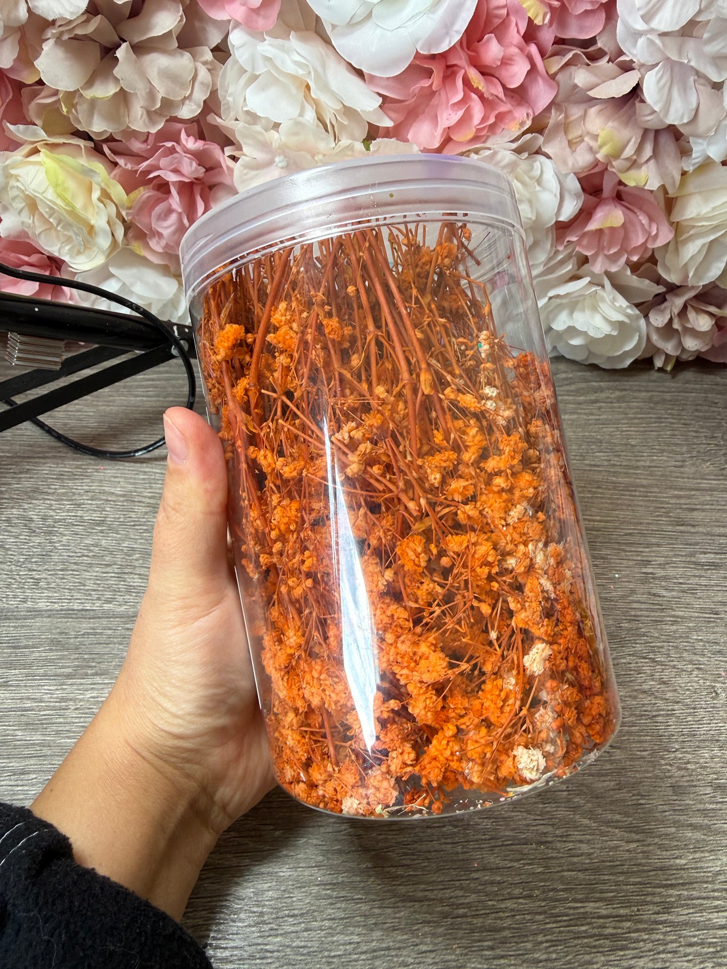 Große Dose Schleierkraut Orange – prall gefüllt – Resin Deko