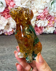 Figur Hund mit echten Blüten "Blau und Orange"