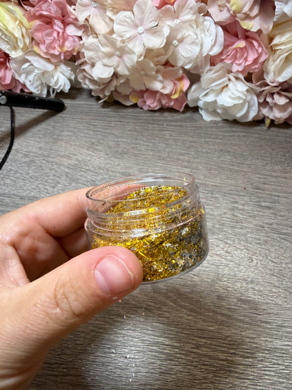 Hochwertiger Glitter Mix in Gold mit silbernen Sternen und verschiedenen Glittergrößen