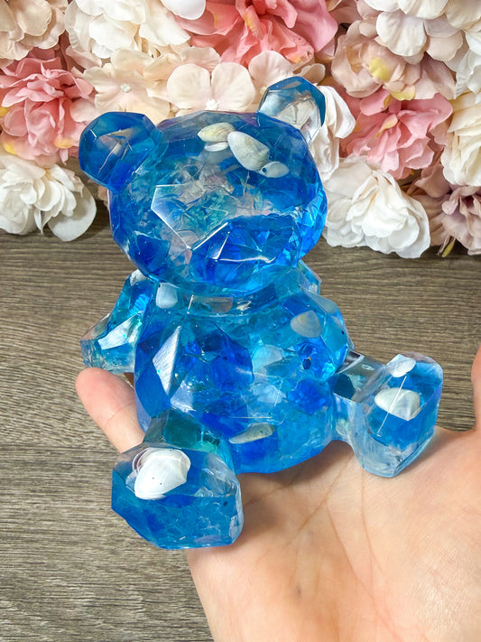 Große Teddyfigur / Handyhalter aus Epoxidharz – handgefertigte Deko Figur Einzelstück
