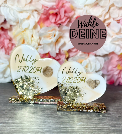 Herz-Erinnerungsstück mit Tierfell – personalisiertes Tierandenken aus Resin