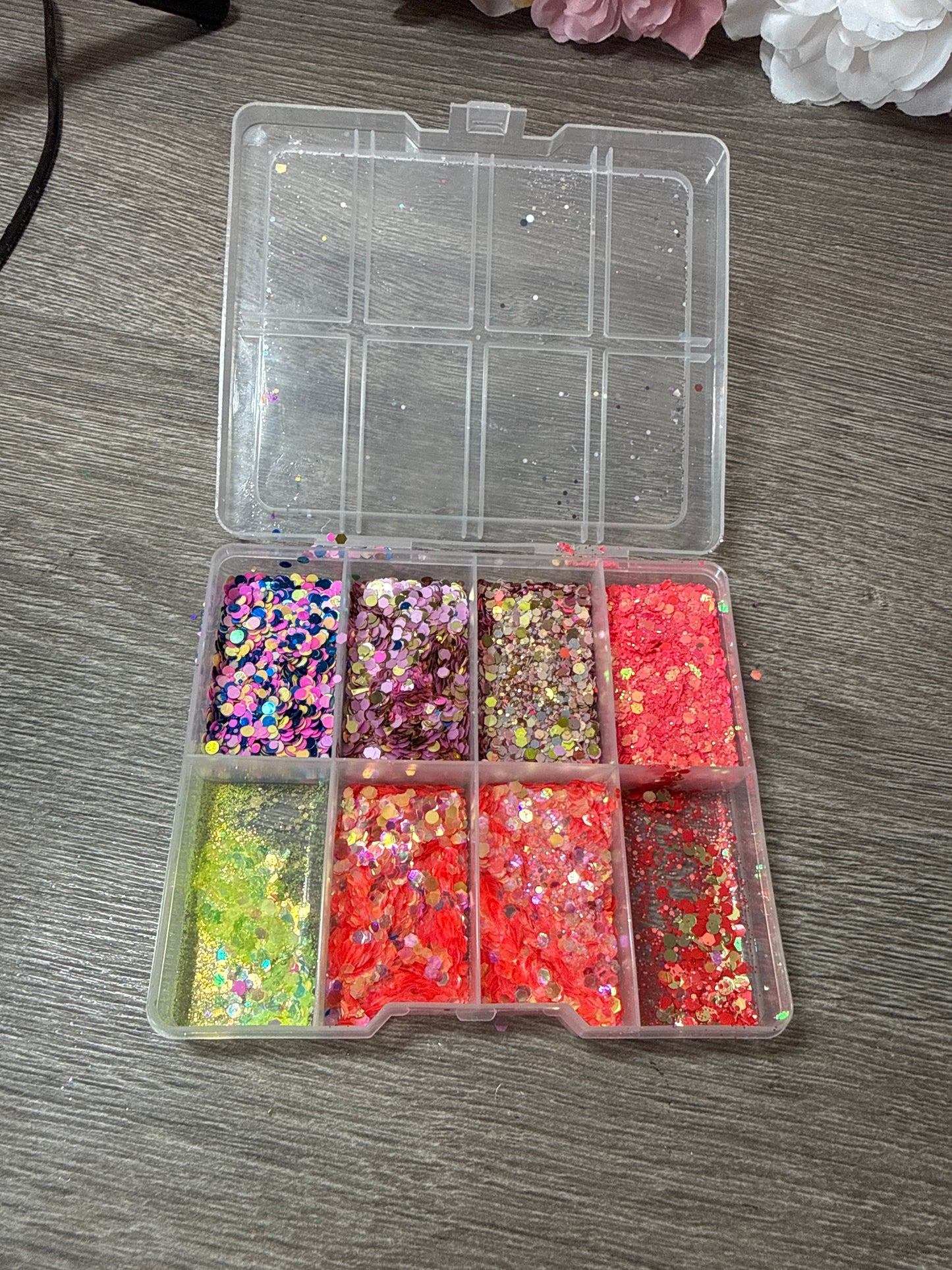 Glitter-Palette Neon & Pastell – 8 große Fächer – selbst zusammengestellt