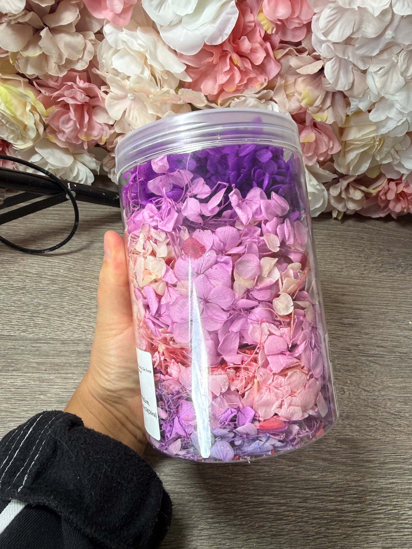 Große Dose Trockenhortensien Rosa & Lila Mix – prall gefüllt – Resin Deko