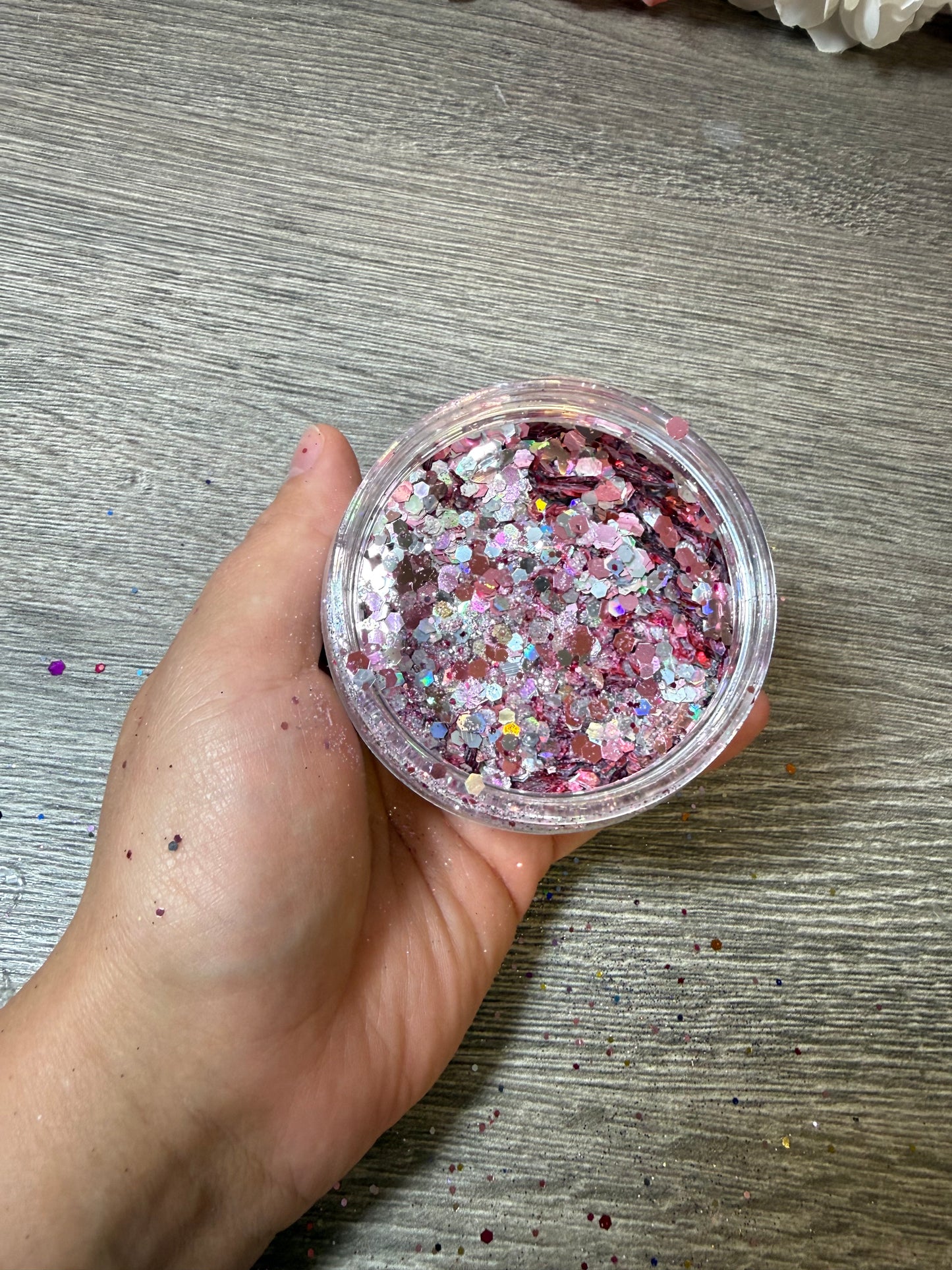 Handgemixter Glitzer-Mix Rosa Silber Holo – Unikat
