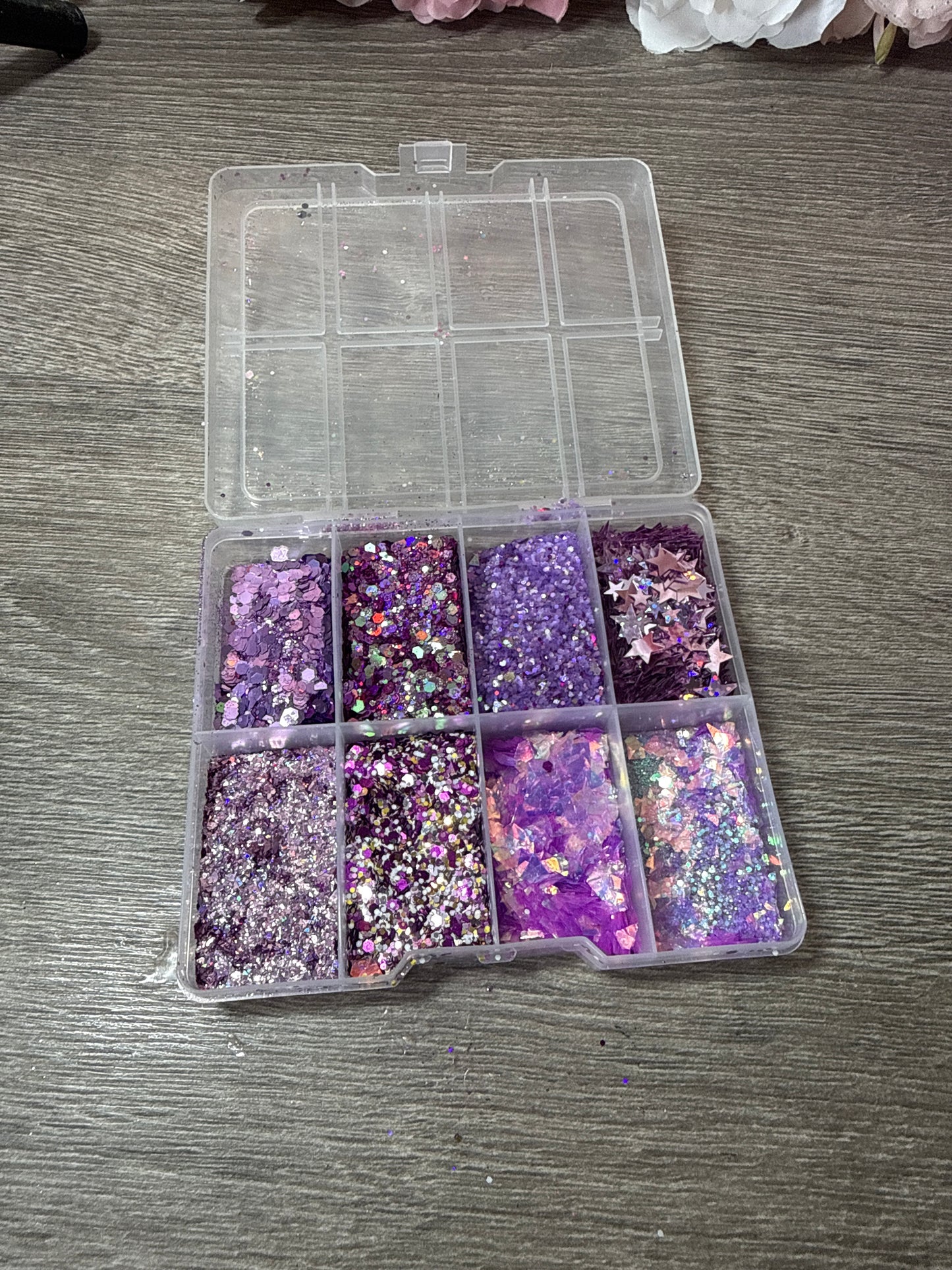 Glitter-Palette Lila – 8 große Fächer – selbst zusammengestellt