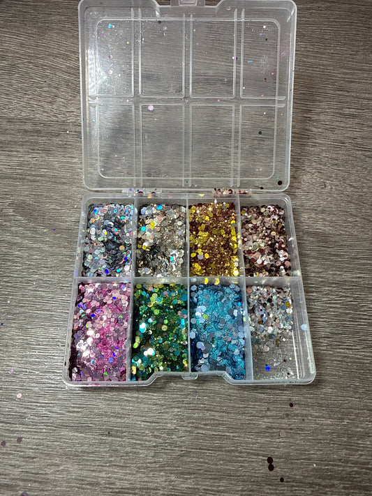 Glitter-Palette Metallic & Holo – 8 große Fächer – selbst zusammengestellt