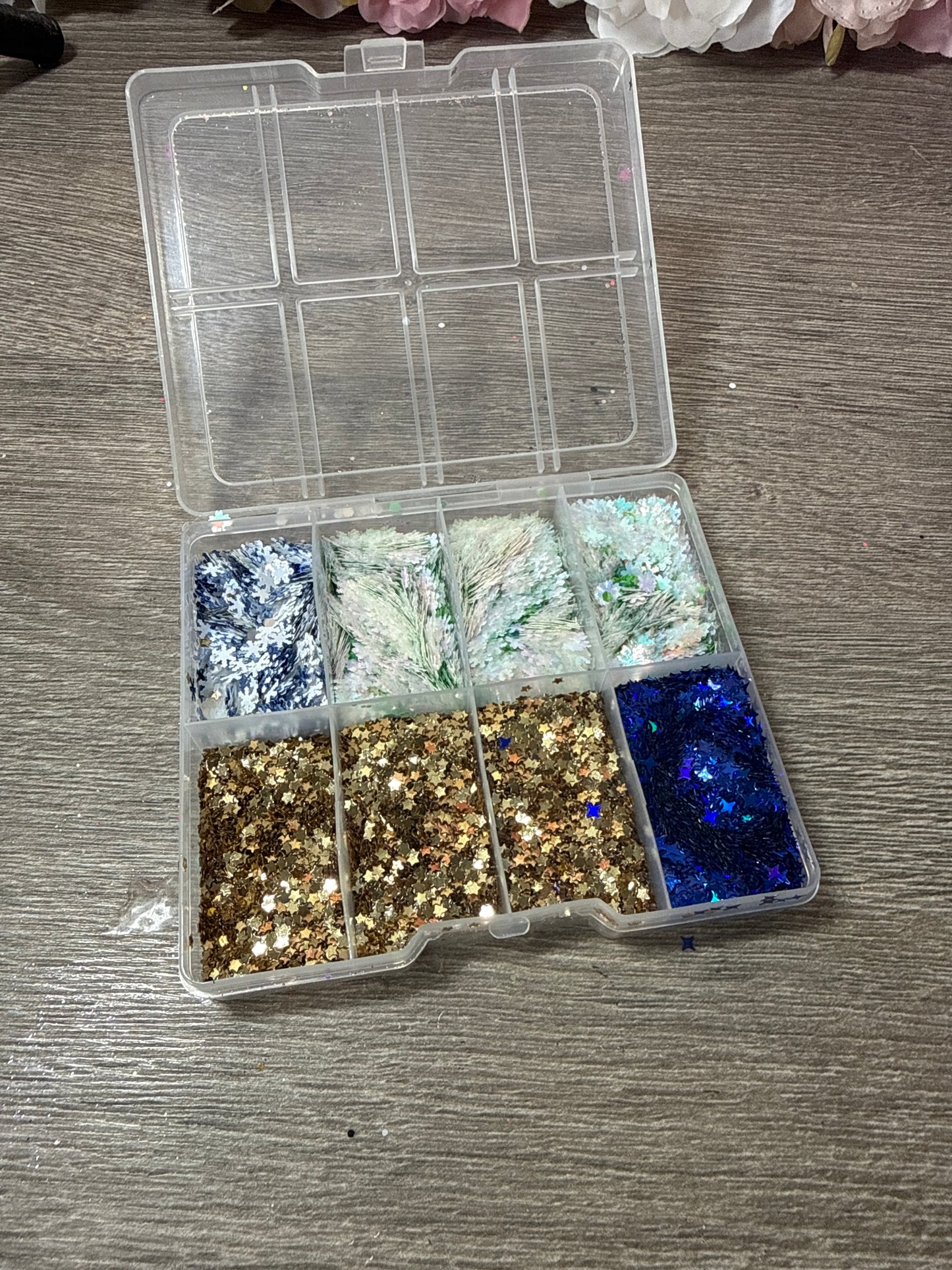 Glitter-Palette Sterne & Schneeflocken – 8 Fächer – selbst zusammengestellt