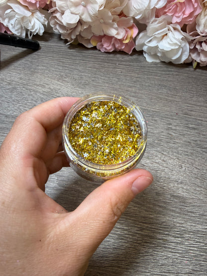 Hochwertiger Glitter Mix in Gold mit silbernen Sternen und verschiedenen Glittergrößen
