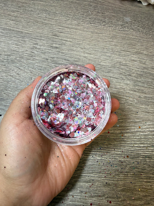 Handgemixter Glitzer-Mix Rosa Silber Pink Holo – Unikat