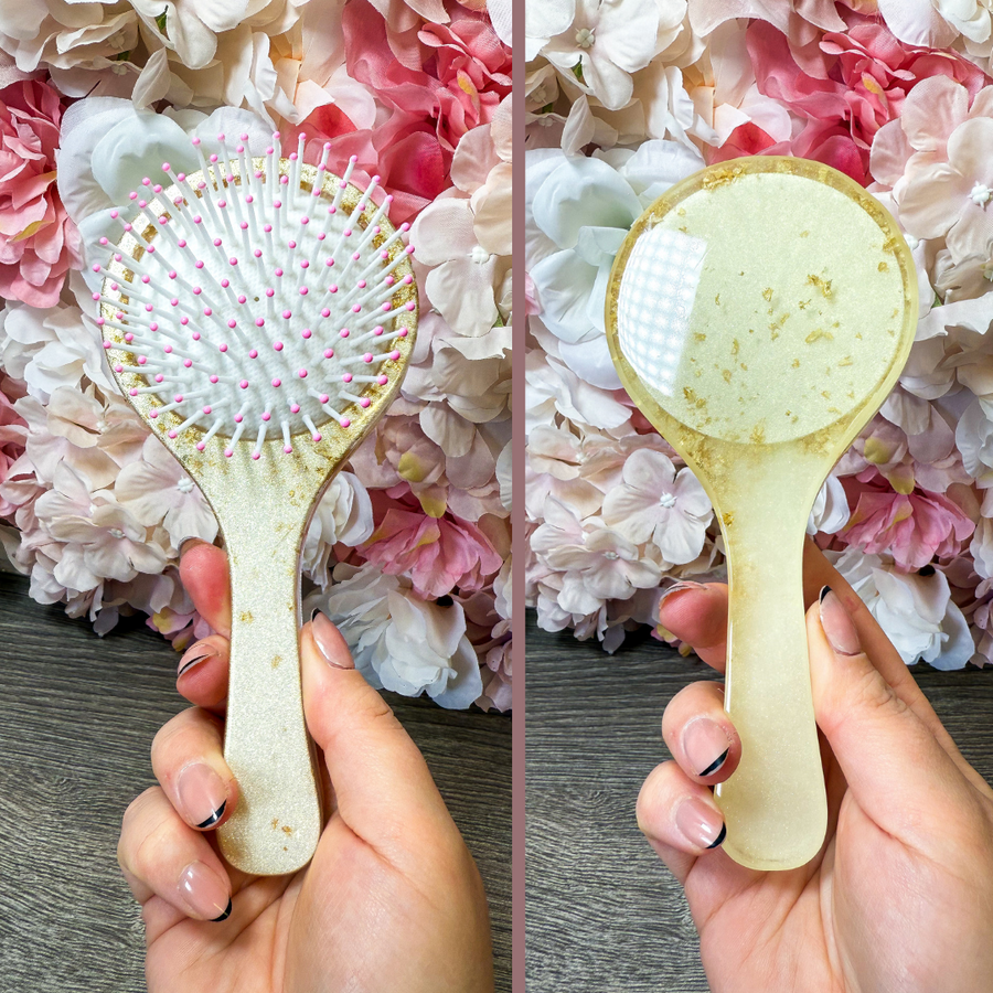 Haarbürste mit echten Hortensien in verschiedenen Designs