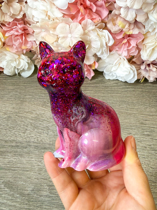 Handgefertigte Katzen Figur aus Resin Pink – süße Deko & Geschenkidee