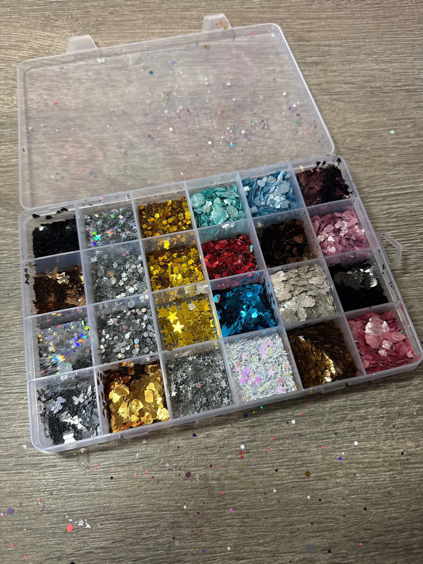 Große Glitter & Flakes Palette – 24 Farben – selbst zusammengestellt