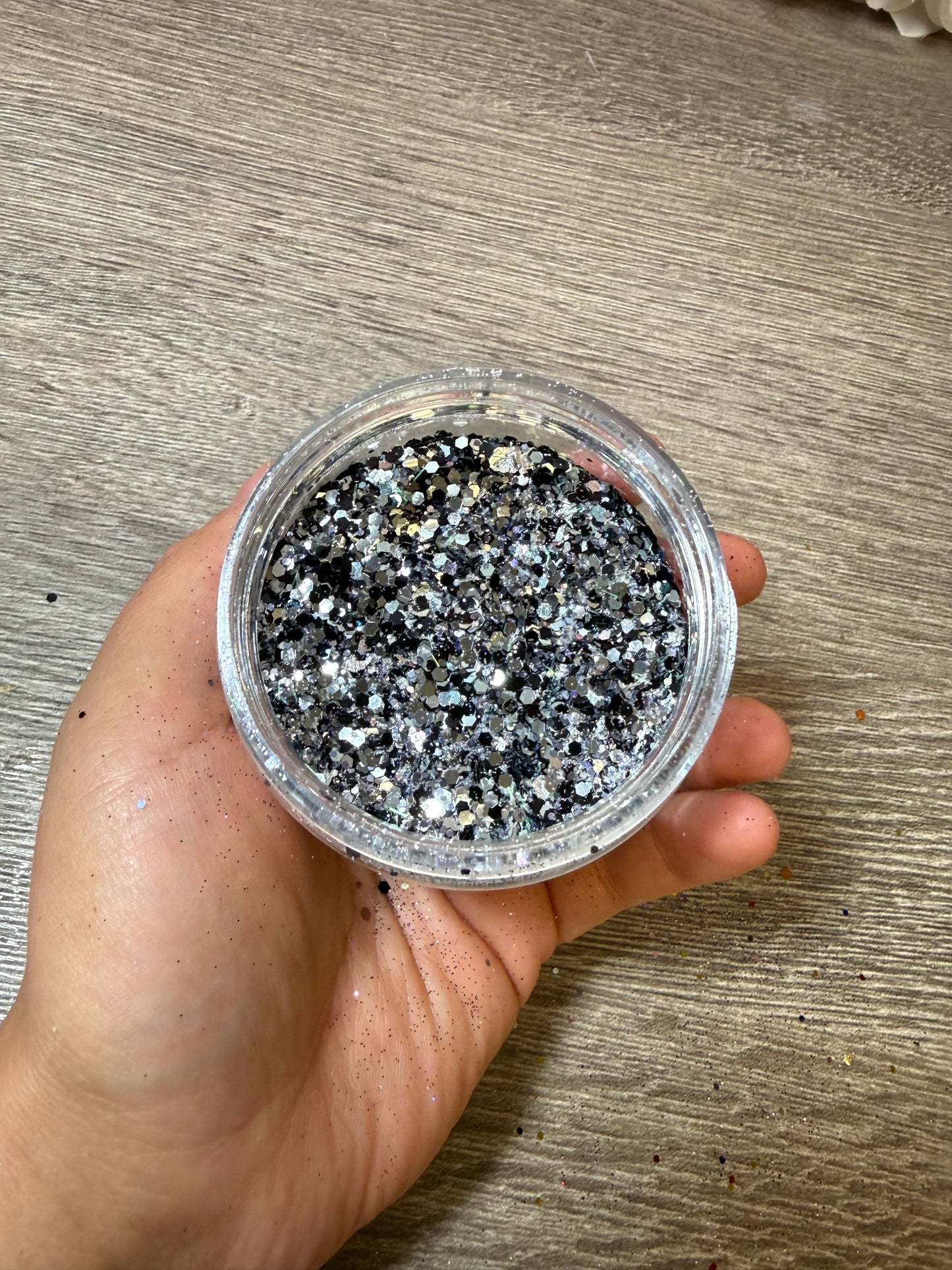Handgemixter Glitzer-Mix Silber Schwarz Holo – Unikat