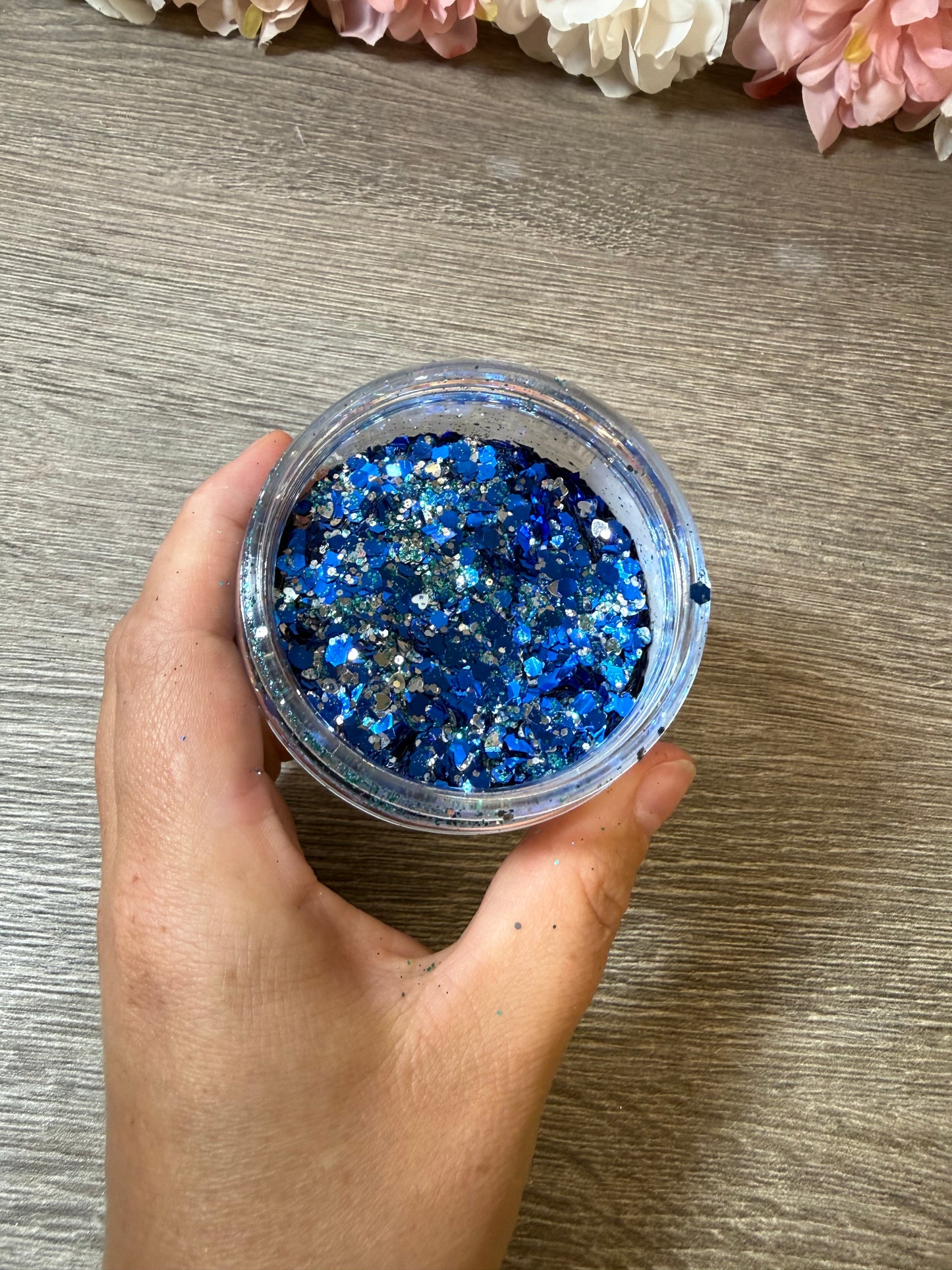 Handgemixter Glitzer-Mix Ozean Blau Silber Holo – Unikat