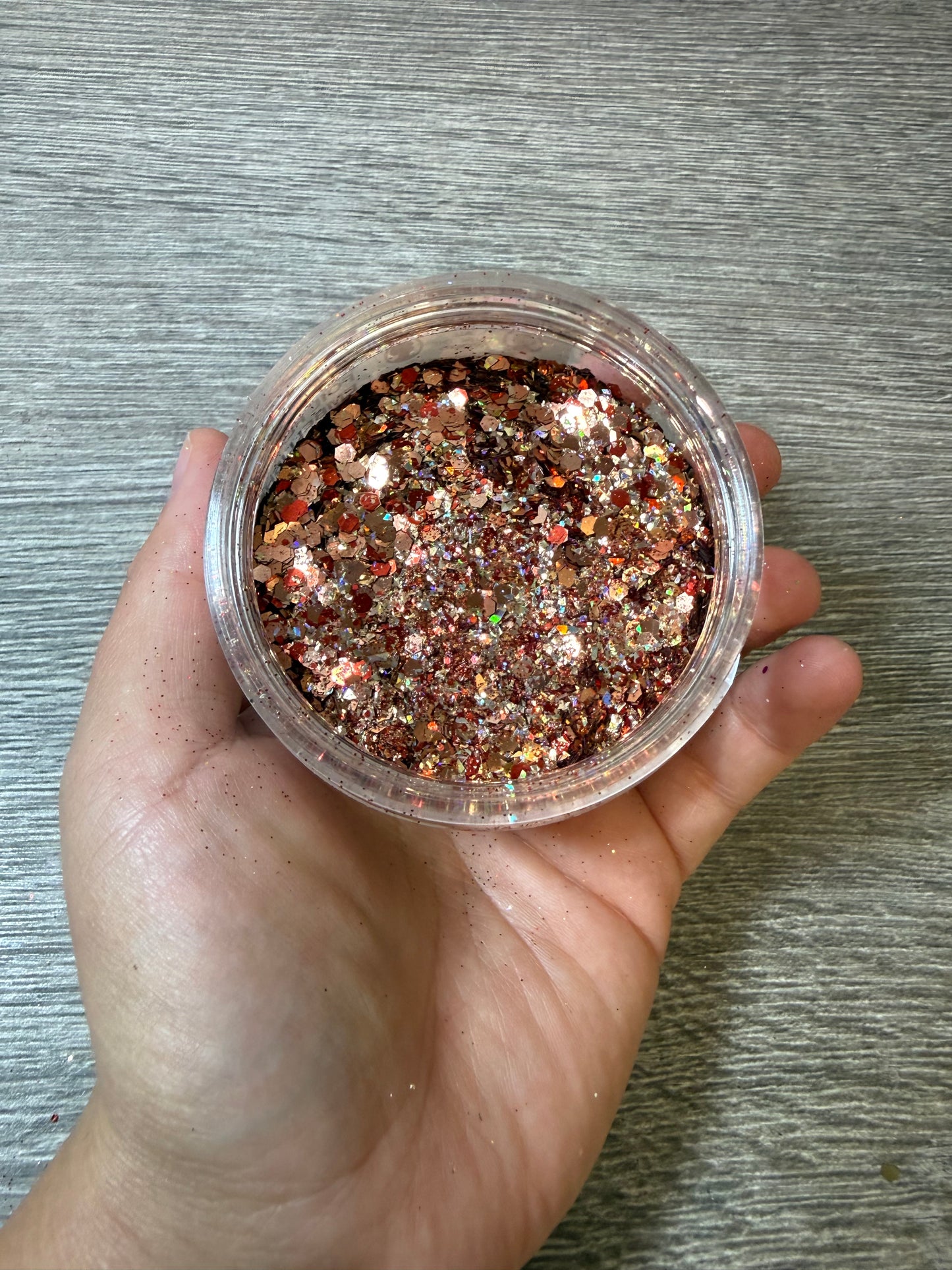 Handgemixter Glitzer-Mix Roségold Kupfer Holo – Unikat