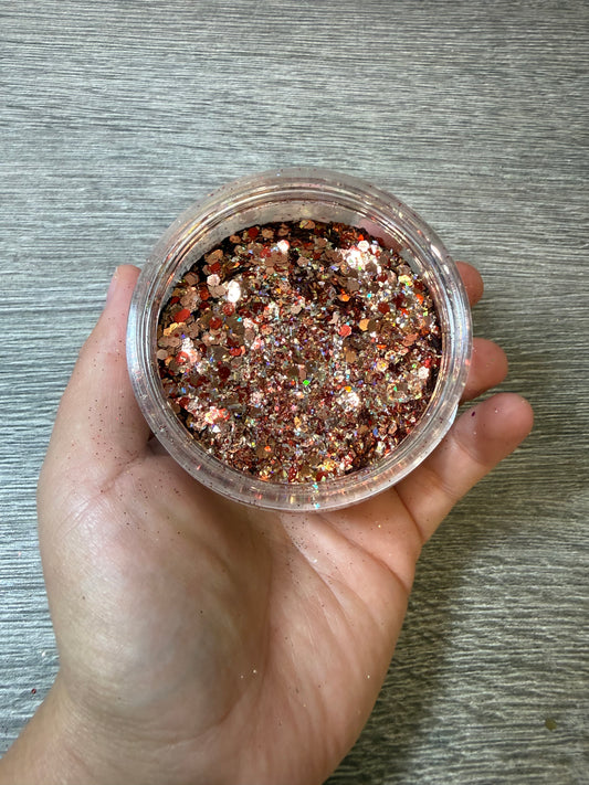 Handgemixter Glitzer-Mix Roségold Kupfer Holo – Unikat