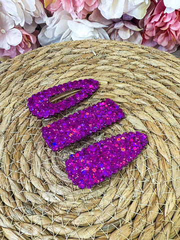 3-teiliges Haarspangenset "Glitzerlila"