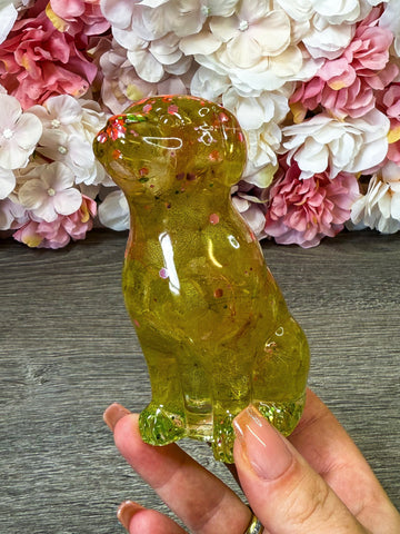 Figur Hund mit echten Blüten  (Grün)