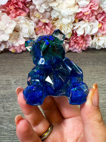 Figur Teddy mit echten Blüten (Blau)