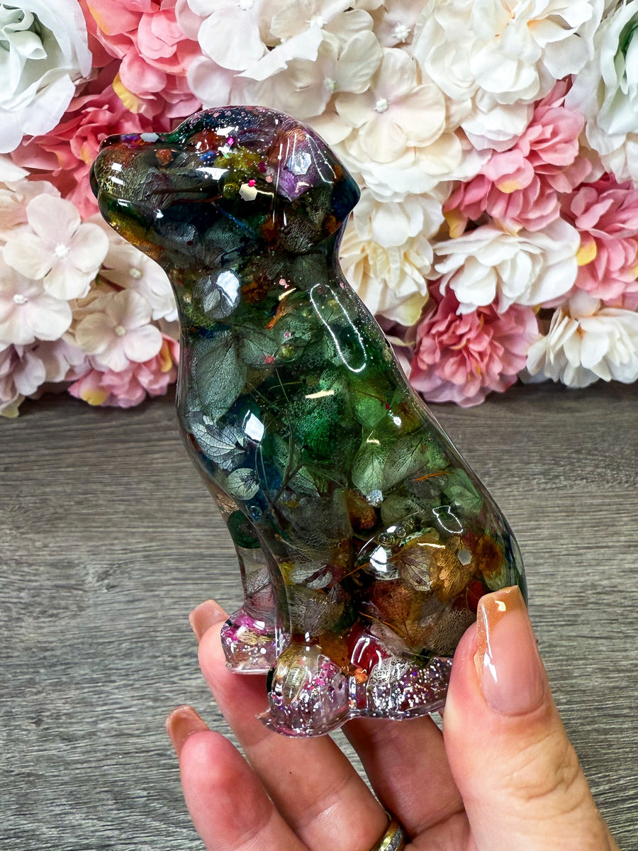 Figur Hund mit echten Blüten (Mix)