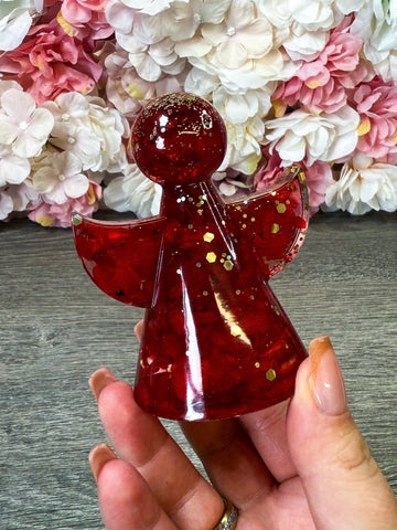 Figur Engel mit echten Blüten "Rot"