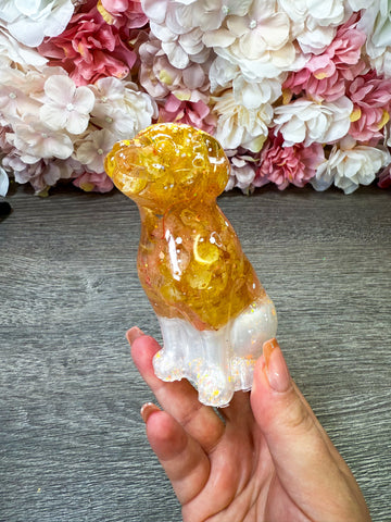 Figur Hund mit echten Blüten  (Gelb/Orange)