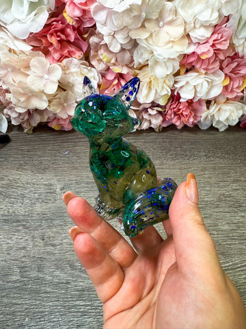 Figur Fuchs mit echten Blüten "Blau/Weiß"