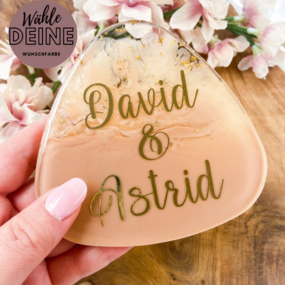 Personalisierte Glas Untersetzer aus Resin mit Wunschnamen