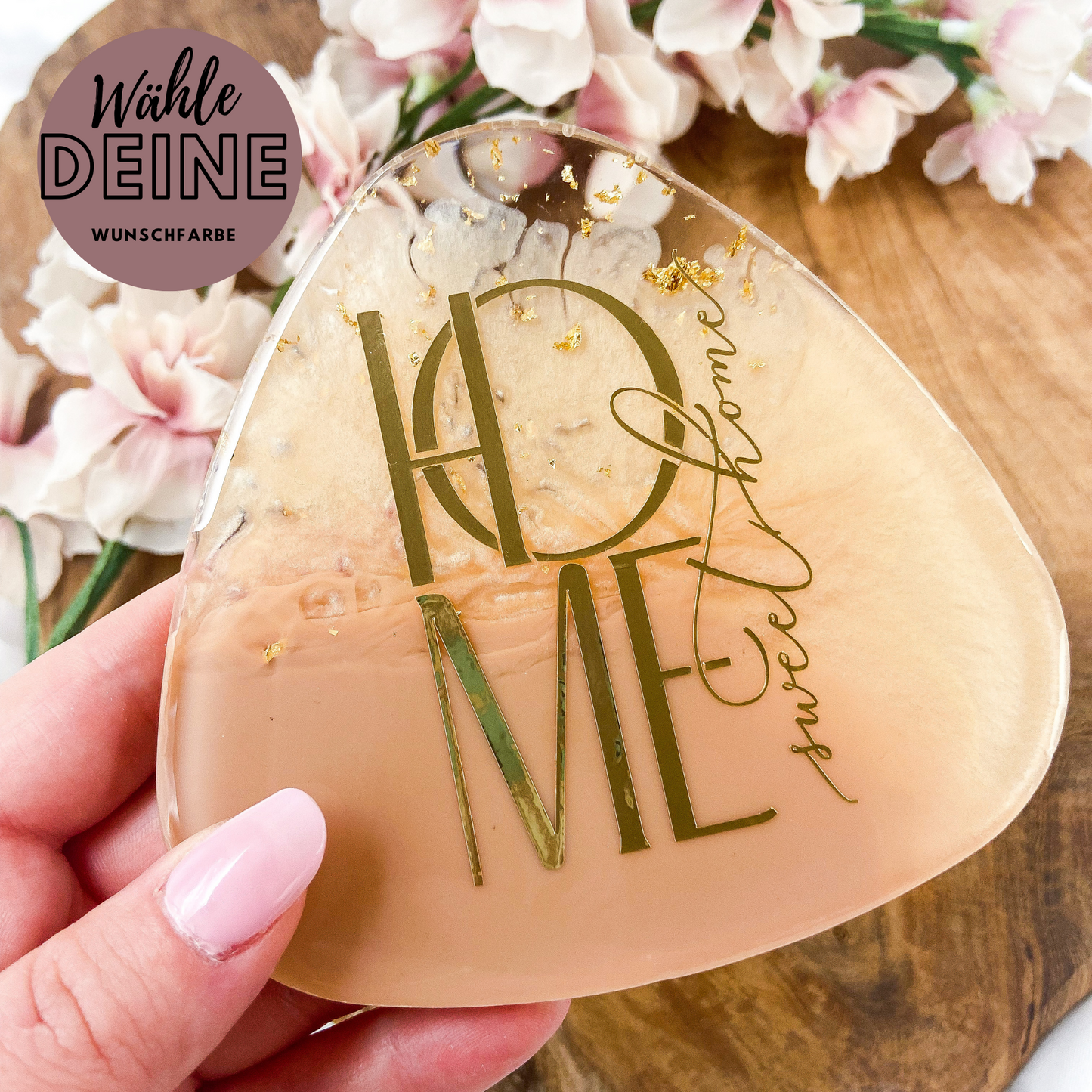 Glas Untersetzer aus Resin "Home Sweet Home" in  deiner Wunschfarbe