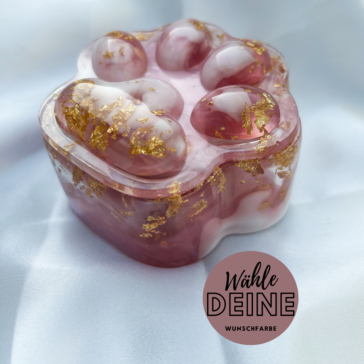 Erinnerungsdose „Pfote“ aus Resin in deiner Wunschfarbe – liebevolles Andenken zur Aufbewahrung von Tierfell