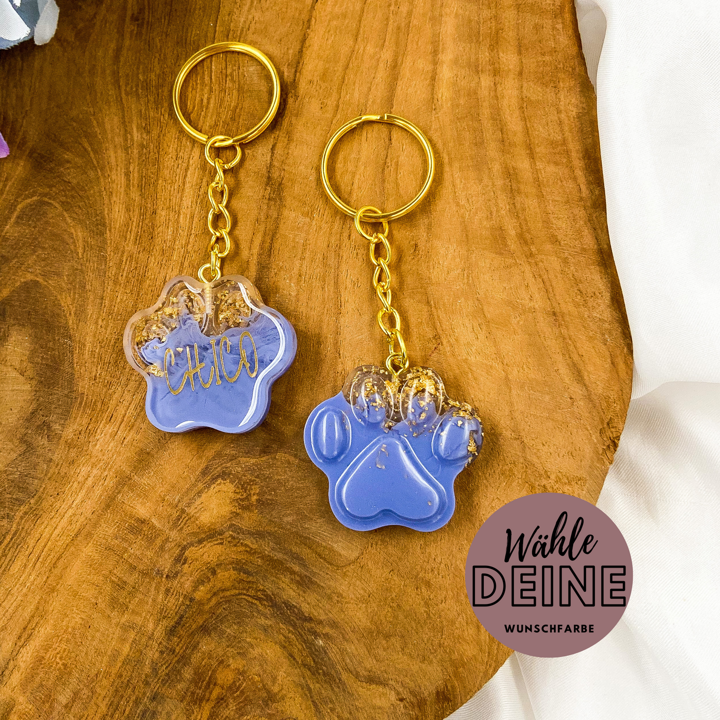 Personalisierter Schlüsselanhänger Pfote aus Resin