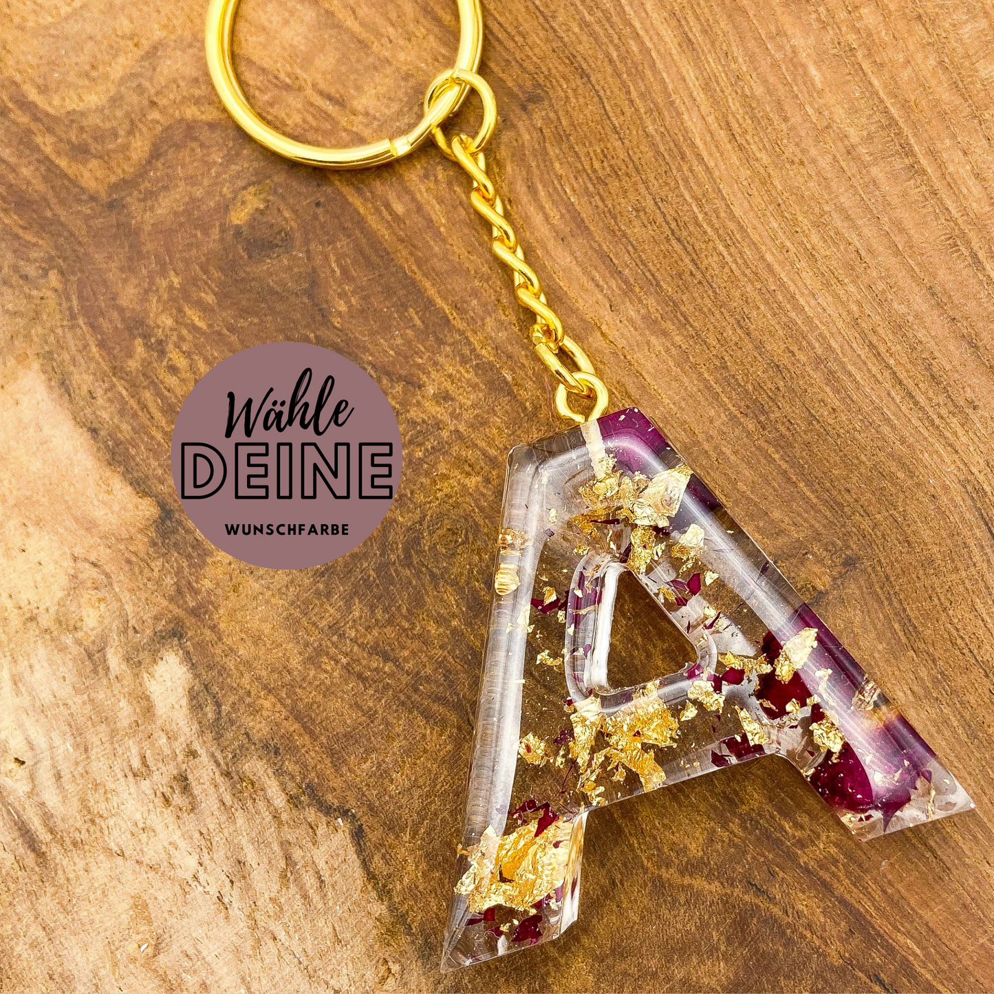 Schlüsselanhänger Buchstaben mit Rosenblättern