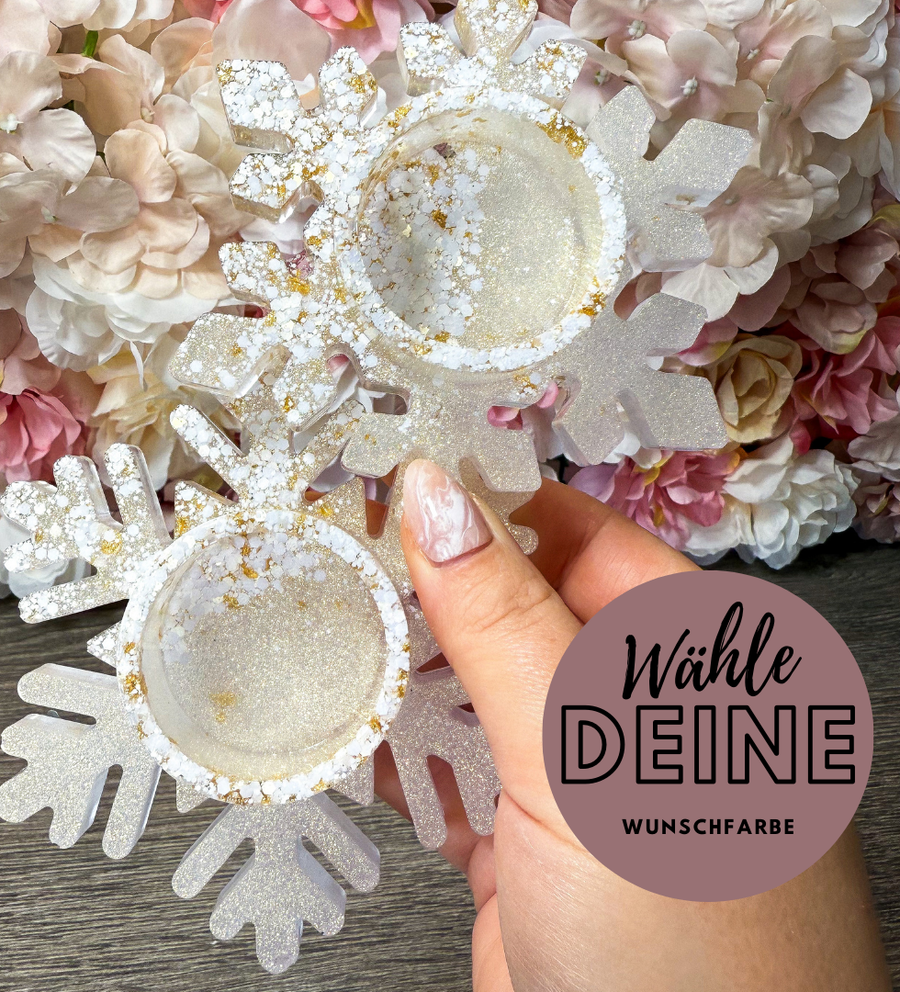 Teelichthalterset "Schneeflocken" in deiner Wunschfarbe