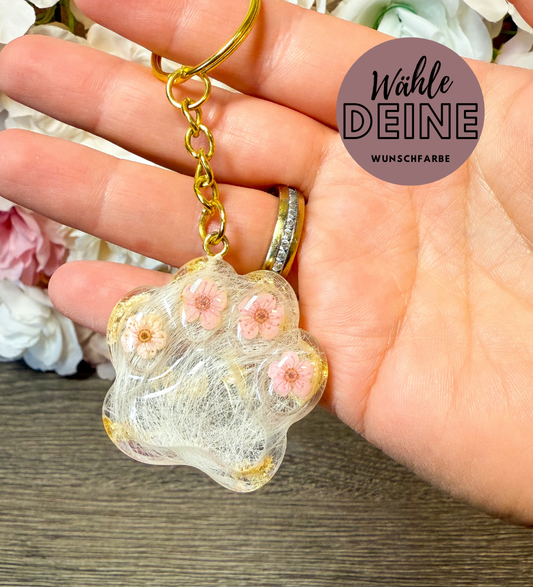 Personalisierter Pfoten Anhänger mit Tierfell – Erinnerungsstück Pfote mit Fell – handgefertigter Schlüsselanhänger aus Resin