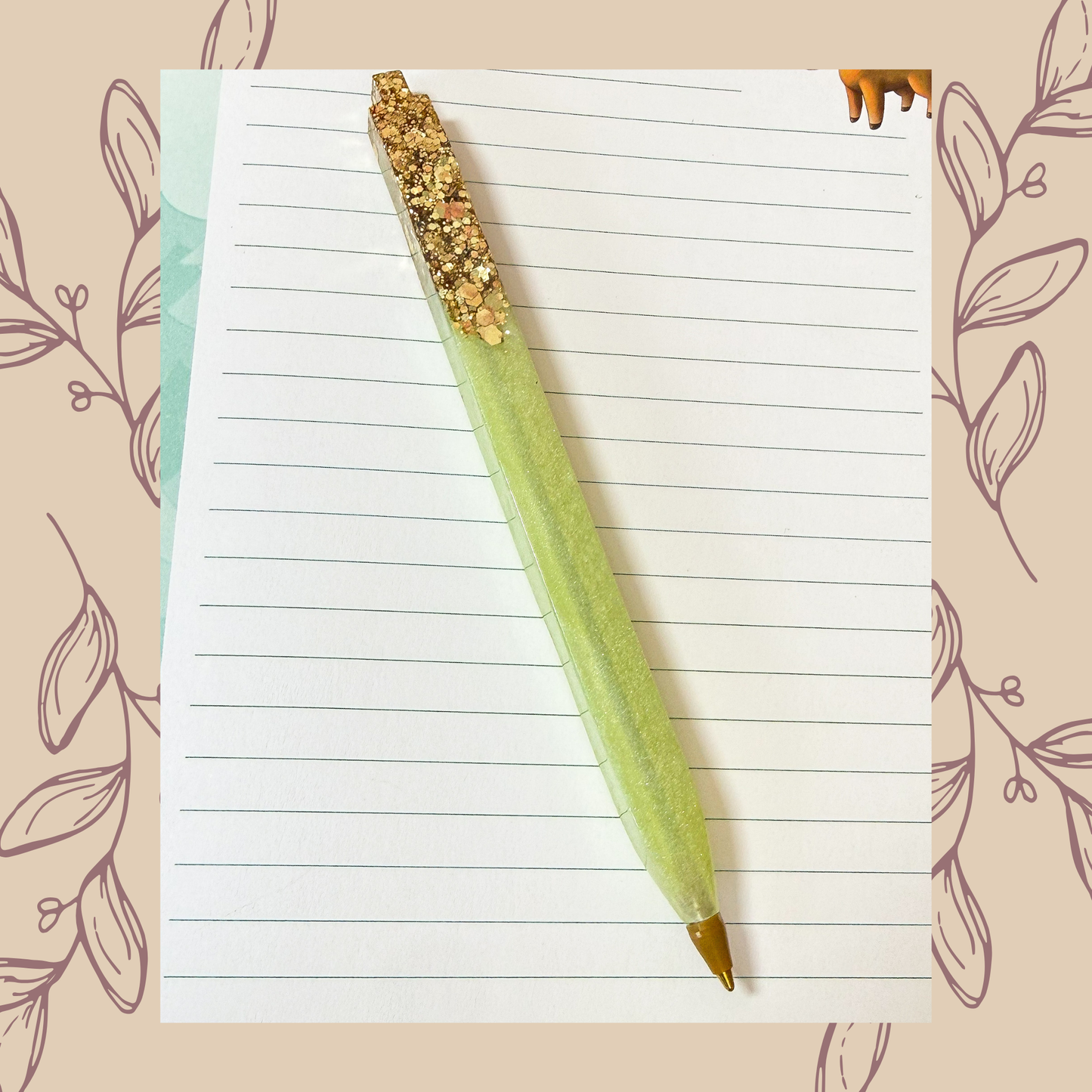 Handgefertigter Kugelschreiber mit auswechselbarer Miene - Limegreen Gold